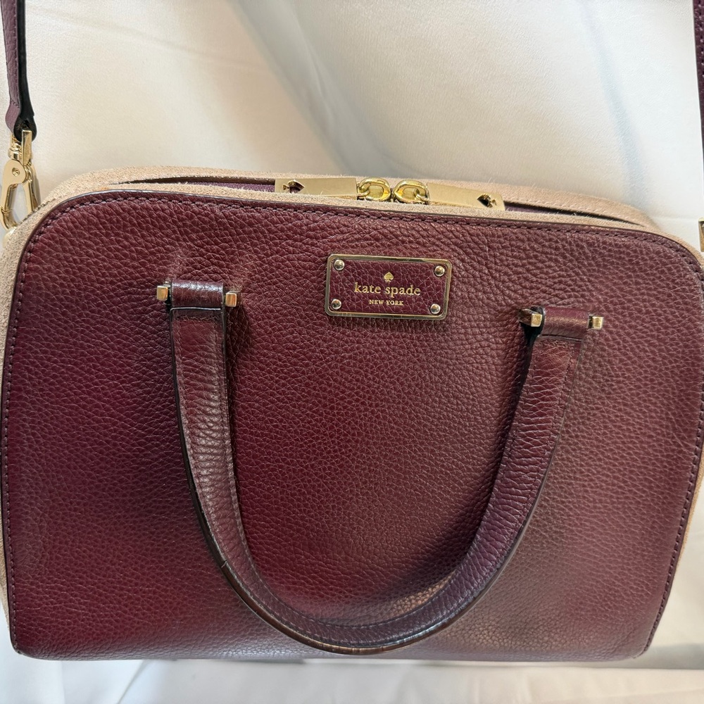 Kate Spade Maroon and Beige Satchel